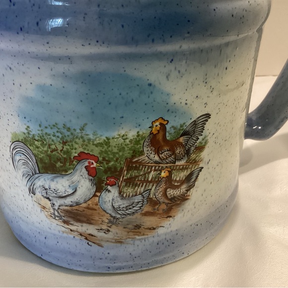 Country Farmhouse Pitcher Milk Crock Tea Water Pitcher Stoneware Blue/White - Picture 4 of 9